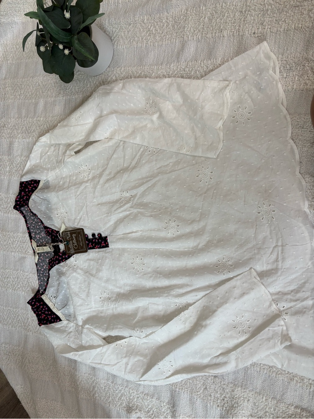 Matilda Jane White Eyelet Blouse with Black Floral Trim